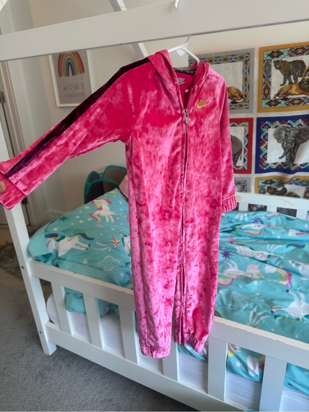 Nike Pink Velour Hooded Zip Jacket with Gold Logo
